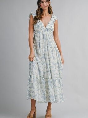 Floral Print Ruched Pleated Detail Midi Dress